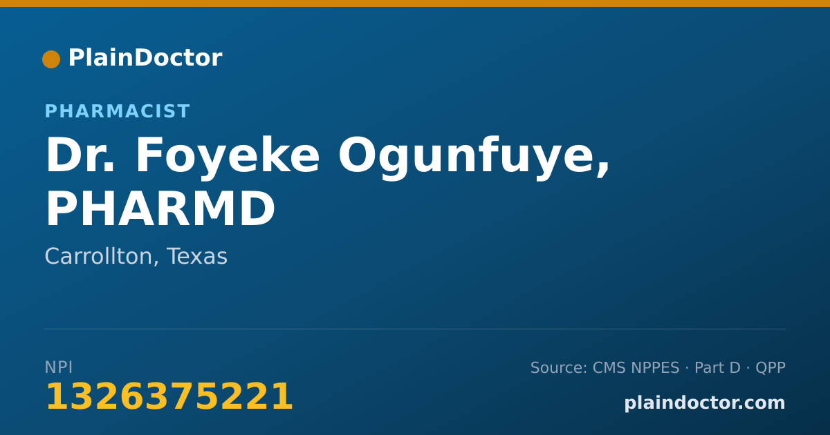 Shareable card for Foyeke Ogunfuye, PHARMD - Pharmacist, Carrollton, TX