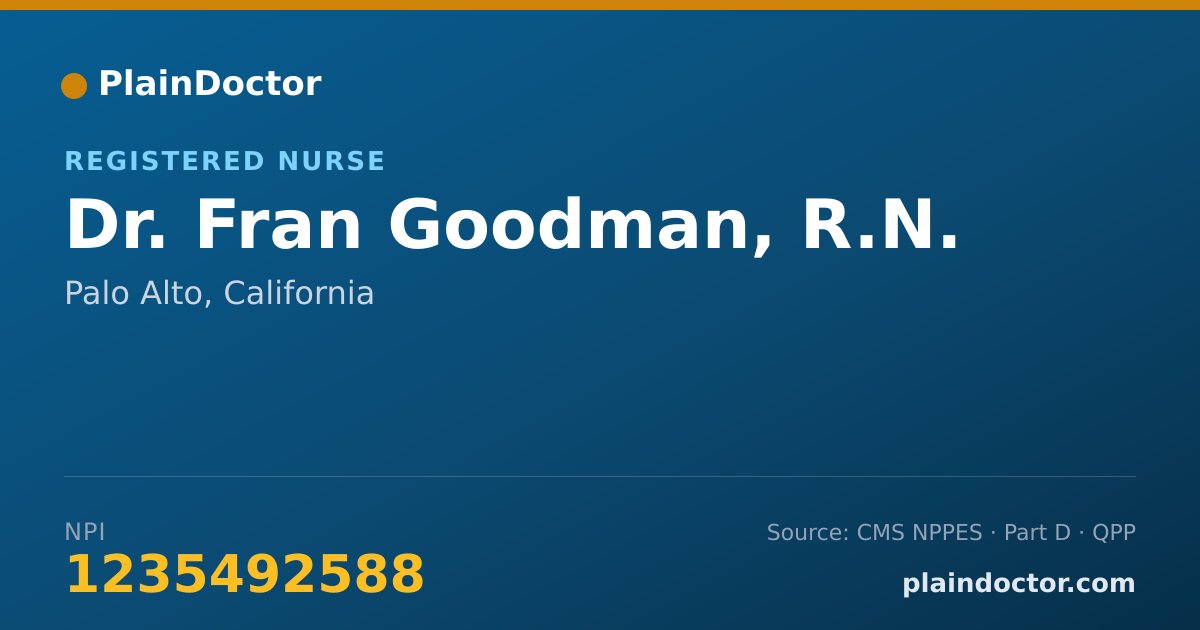 Shareable card for Fran Goodman, R.N. - Registered Nurse, Palo Alto, CA