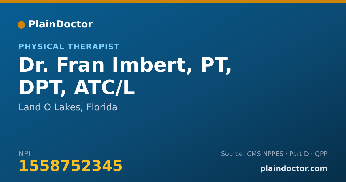 Shareable card for Fran Imbert, PT, DPT, ATC/L - Physical Therapist, Land O Lakes, FL