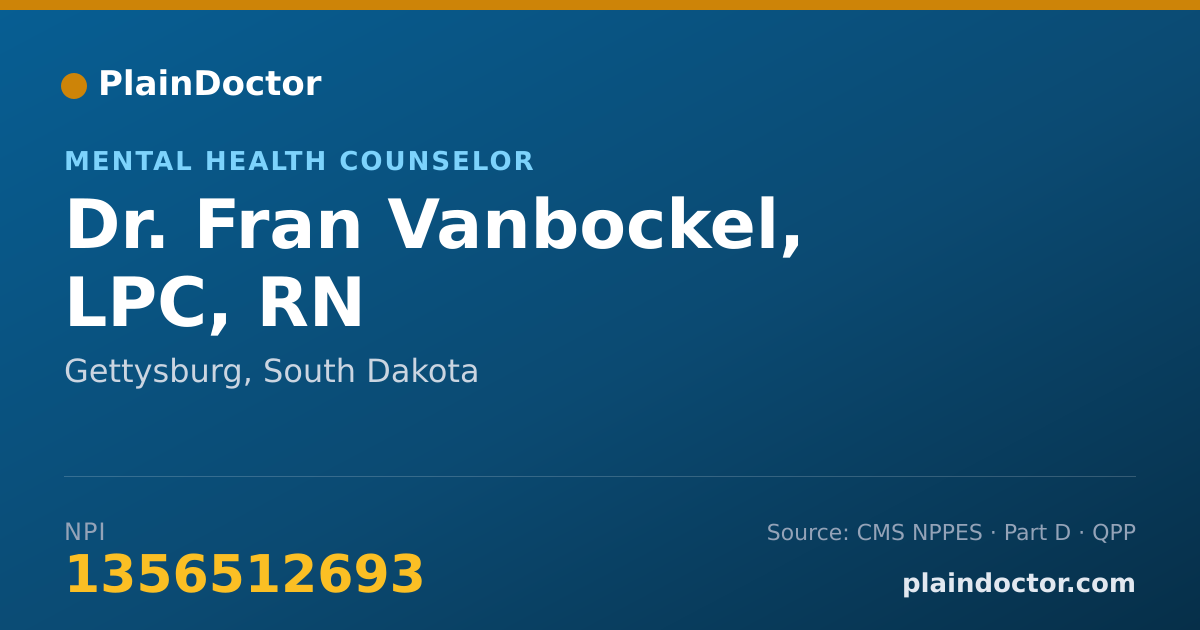 Shareable card for Fran Vanbockel, LPC, RN - Mental Health Counselor, Gettysburg, SD