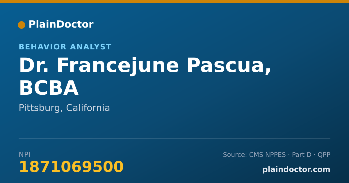 Shareable card for Francejune Pascua, BCBA - Behavior Analyst, Pittsburg, CA