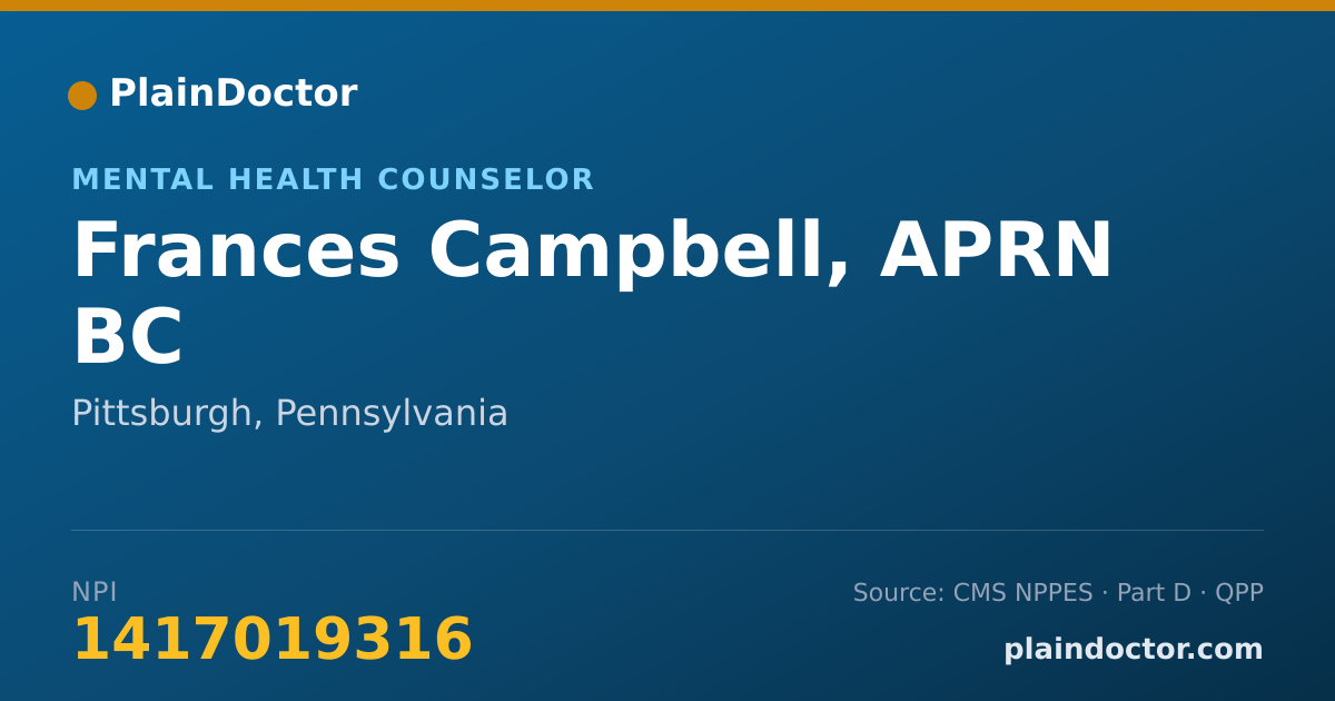 Shareable card for Frances Campbell, APRN BC - Mental Health Counselor, Pittsburgh, PA