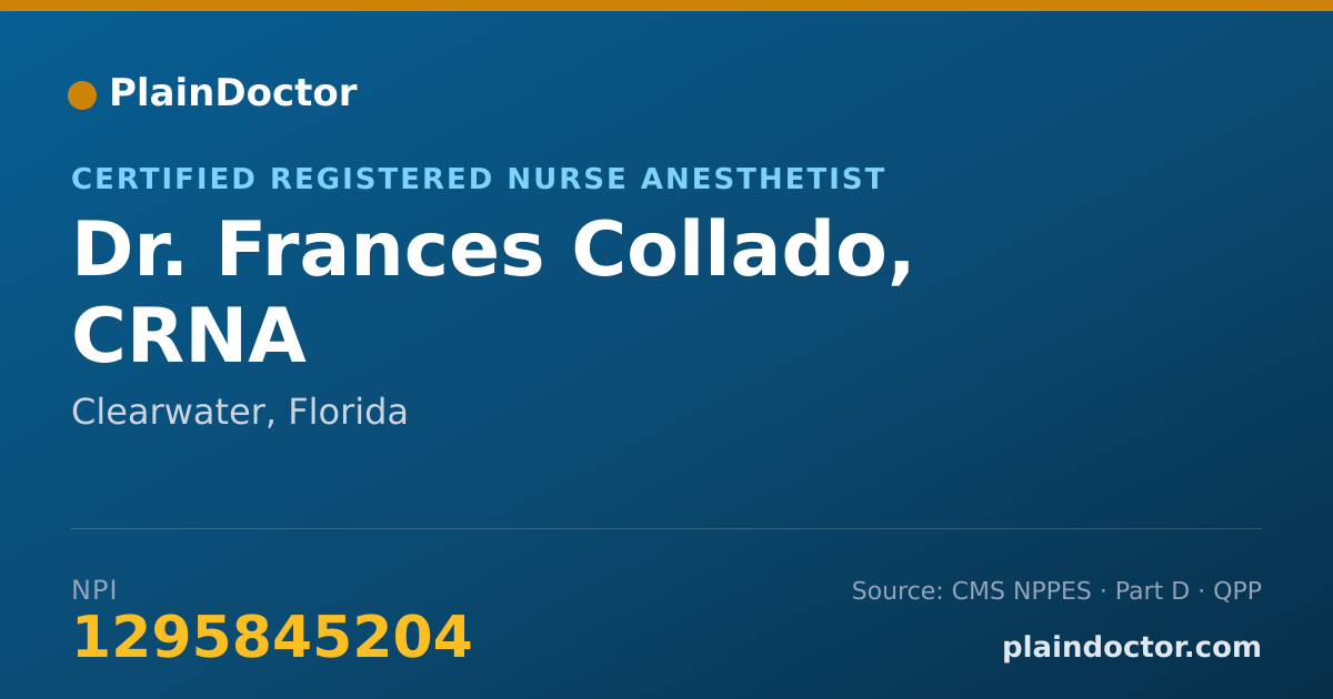 Shareable card for Frances Collado, CRNA - Certified Registered Nurse Anesthetist, Clearwater, FL