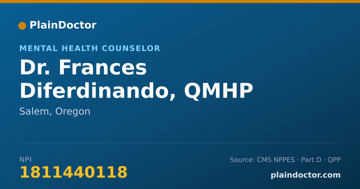 Shareable card for Frances Diferdinando, QMHP CGACI - Mental Health Counselor, Salem, OR