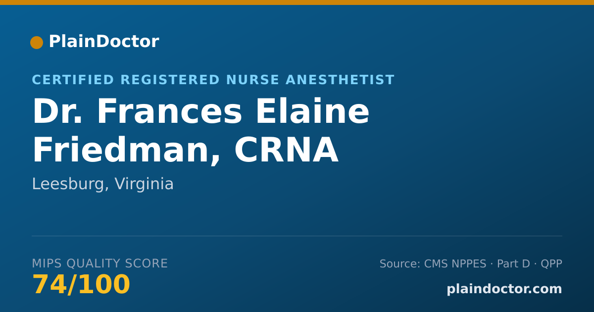 Shareable card for Frances Elaine Friedman, CRNA - Certified Registered Nurse Anesthetist, Leesburg, VA