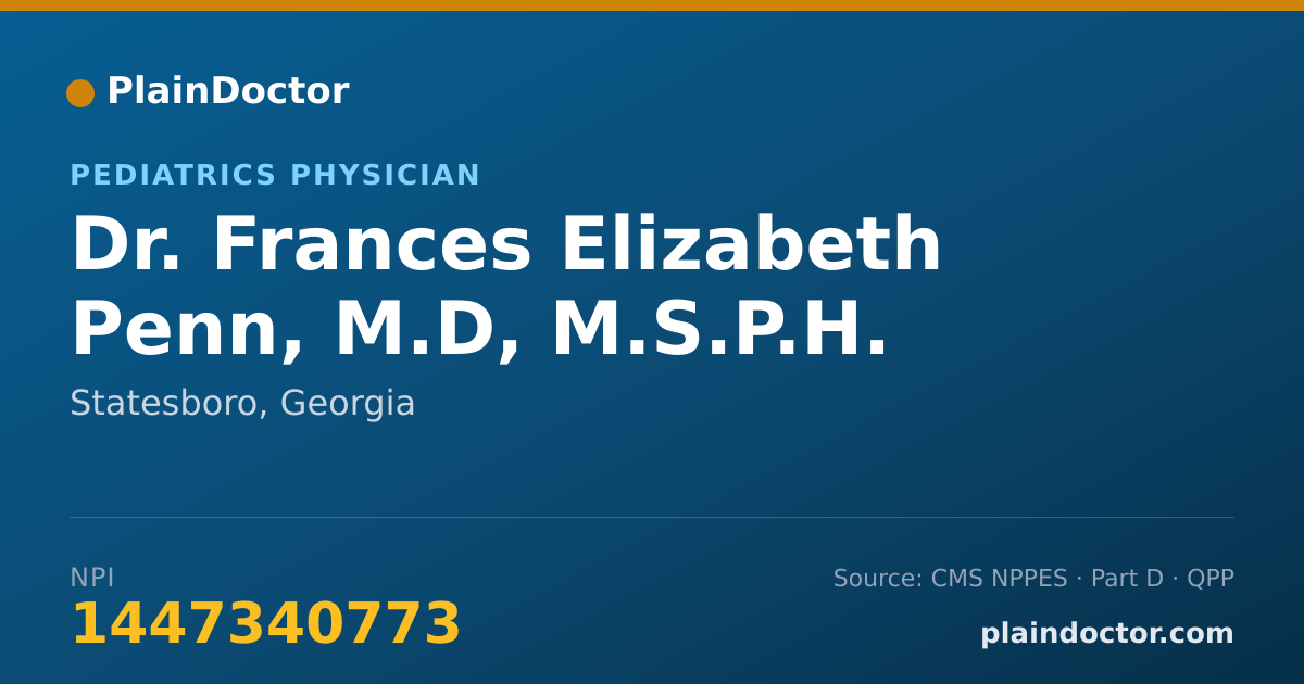 Shareable card for Frances Elizabeth Penn, M.D, M.S.P.H. - Pediatrics Physician, Statesboro, GA