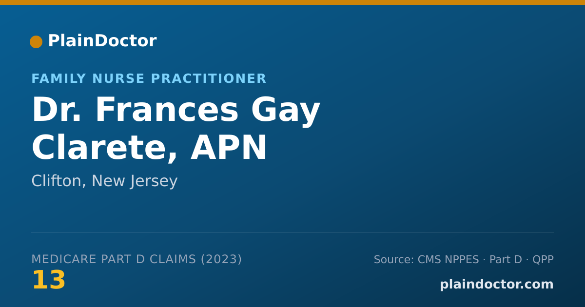Shareable card for Frances Gay Clarete, APN - Family Nurse Practitioner, Clifton, NJ