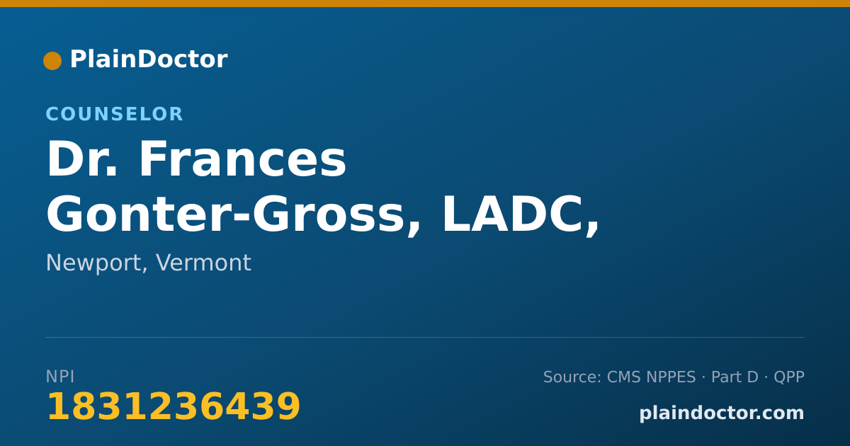 Shareable card for Frances Gonter-Gross, LADC, LCMHC - Counselor, Newport, VT