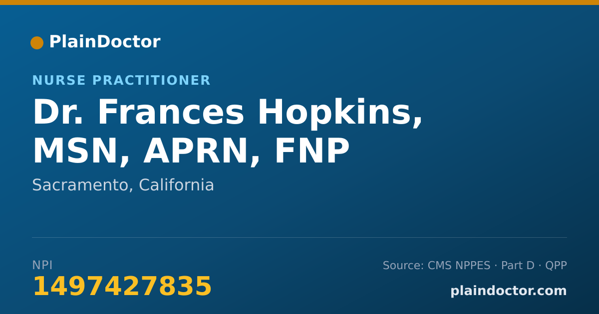 Shareable card for Frances Hopkins, MSN, APRN, FNP - Nurse Practitioner, Sacramento, CA