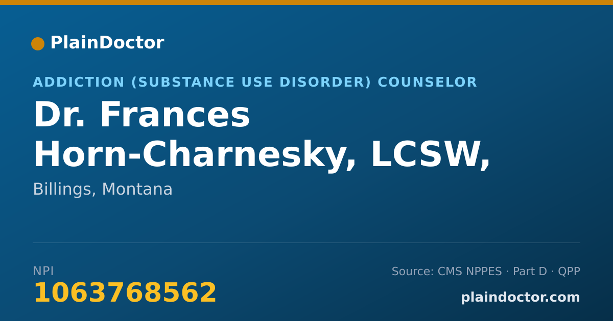 Shareable card for Frances Horn-Charnesky, LCSW, MAC - Addiction (Substance Use Disorder) Counselor, Billings, MT