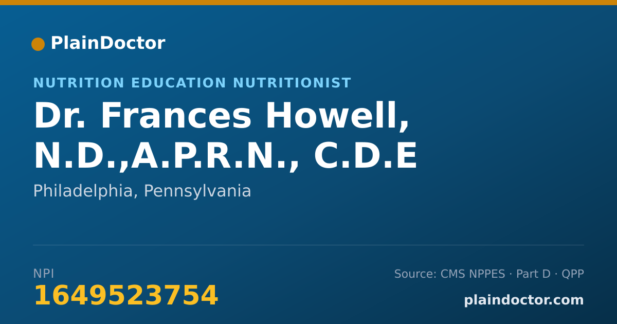 Shareable card for Frances Howell, N.D.,A.P.R.N., C.D.E - Nutrition Education Nutritionist, Philadelphia, PA