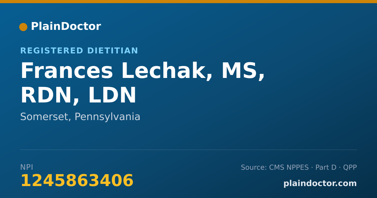 Shareable card for Frances Lechak, MS, RDN, LDN - Registered Dietitian, Somerset, PA