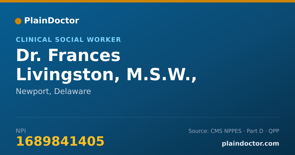 Shareable card for Frances Livingston, M.S.W., L.C.S.W. - Clinical Social Worker, Newport, DE