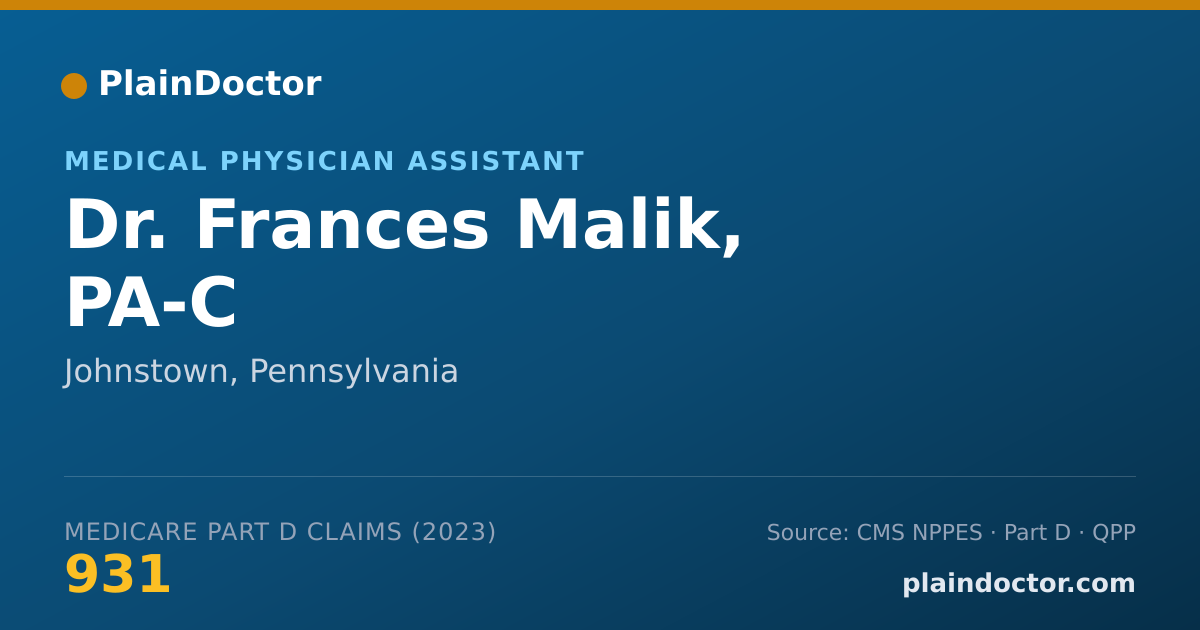 Shareable card for Frances Malik, PA-C - Medical Physician Assistant, Johnstown, PA