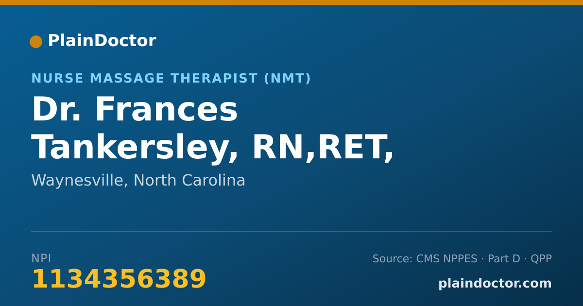 Shareable card for Frances Tankersley, RN,RET, LMBT - Nurse Massage Therapist (NMT), Waynesville, NC