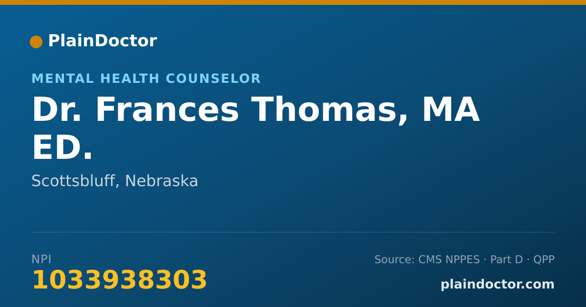 Shareable card for Frances Thomas, MA ED. - Mental Health Counselor, Scottsbluff, NE