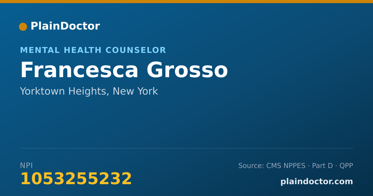 Shareable card for Francesca Grosso - Mental Health Counselor, Yorktown Heights, NY