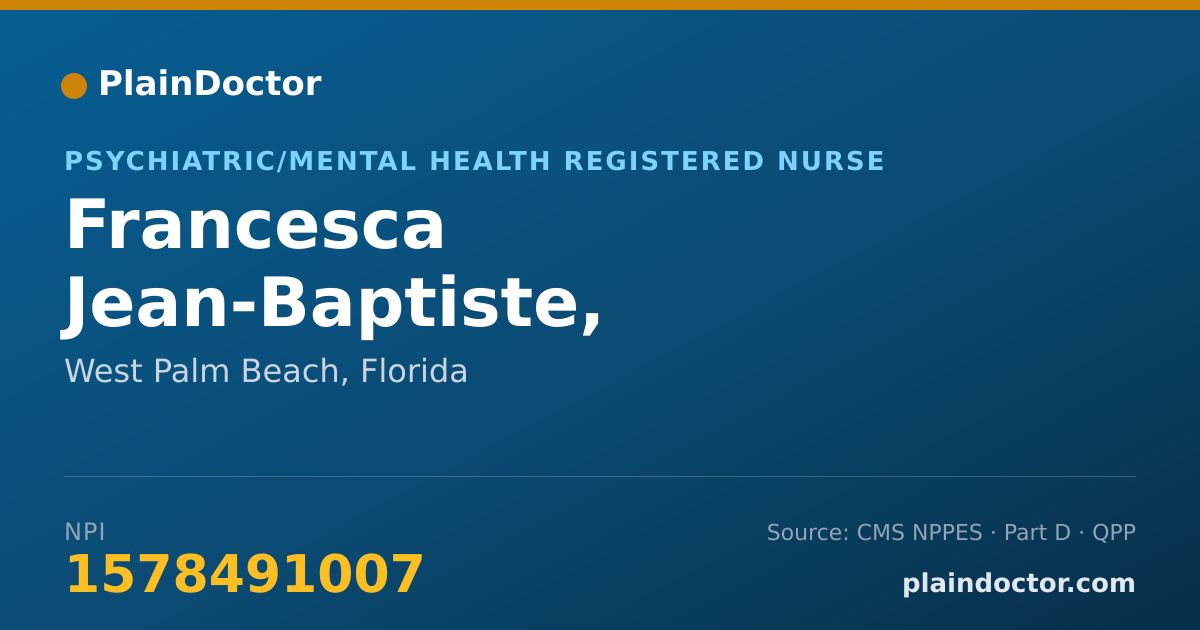 Shareable card for Francesca Jean-Baptiste, MSN,PMHNP - Psychiatric/Mental Health Registered Nurse, West Palm Beach, FL