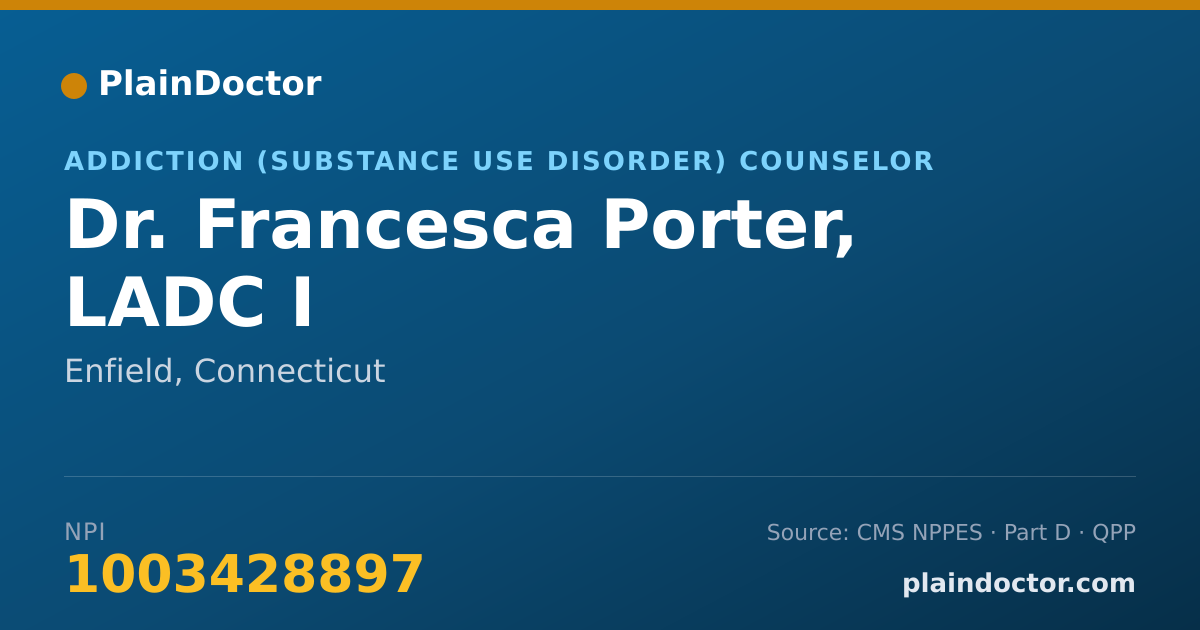 Shareable card for Francesca Porter, LADC I - Addiction (Substance Use Disorder) Counselor, Enfield, CT