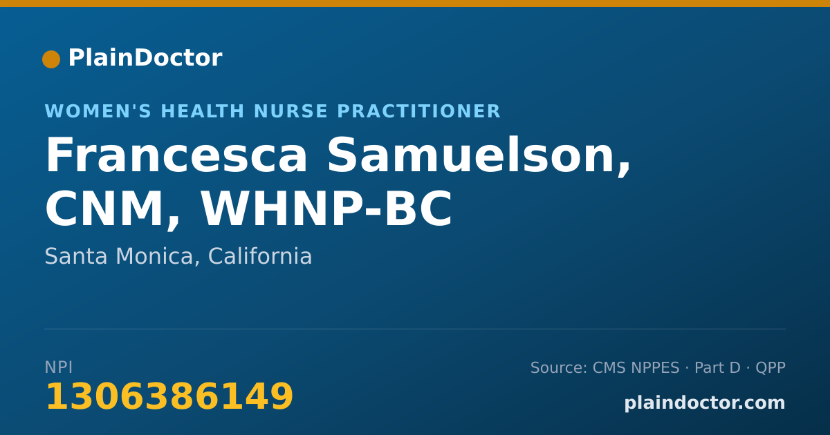 Shareable card for Francesca Samuelson, CNM, WHNP-BC - Women's Health Nurse Practitioner, Santa Monica, CA