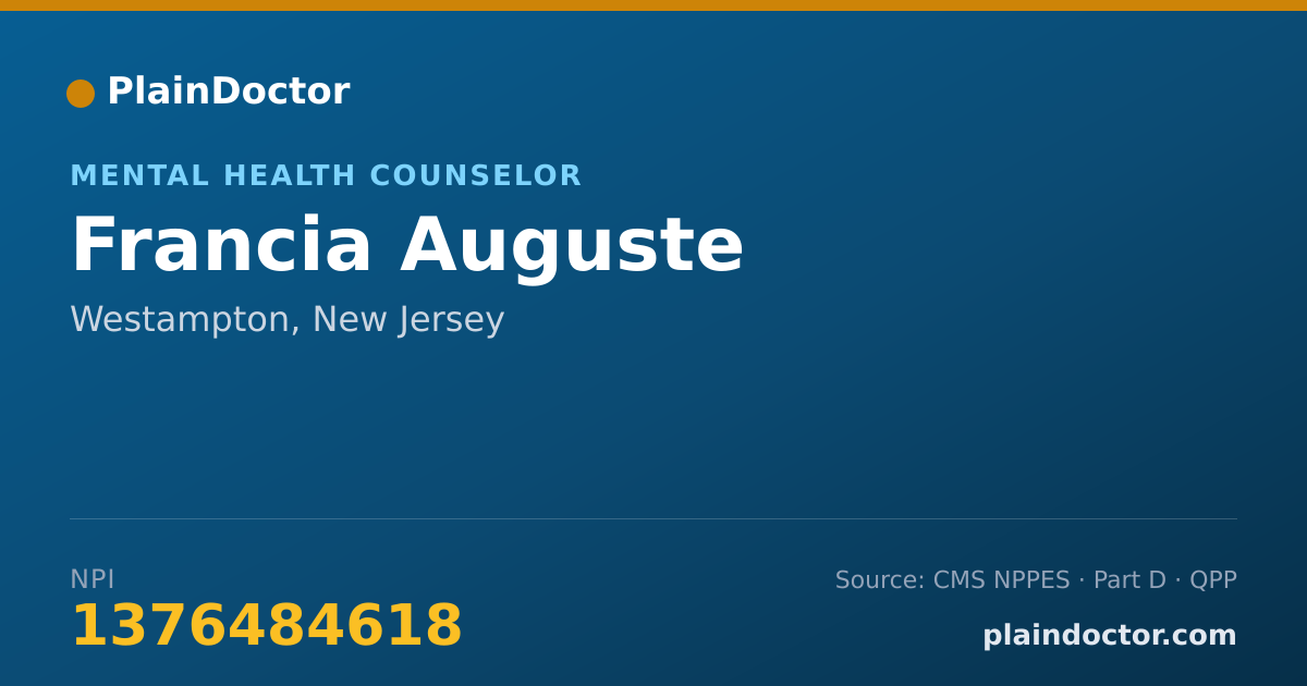 Shareable card for Francia Auguste - Mental Health Counselor, Westampton, NJ