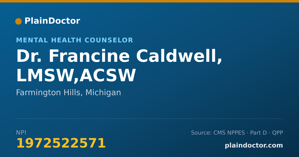 Shareable card for Francine Caldwell, LMSW,ACSW - Mental Health Counselor, Farmington Hills, MI