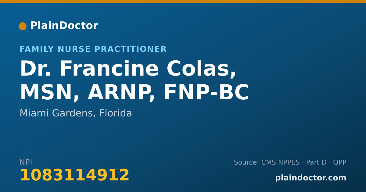 Shareable card for Francine Colas, MSN, ARNP, FNP-BC - Family Nurse Practitioner, Miami Gardens, FL