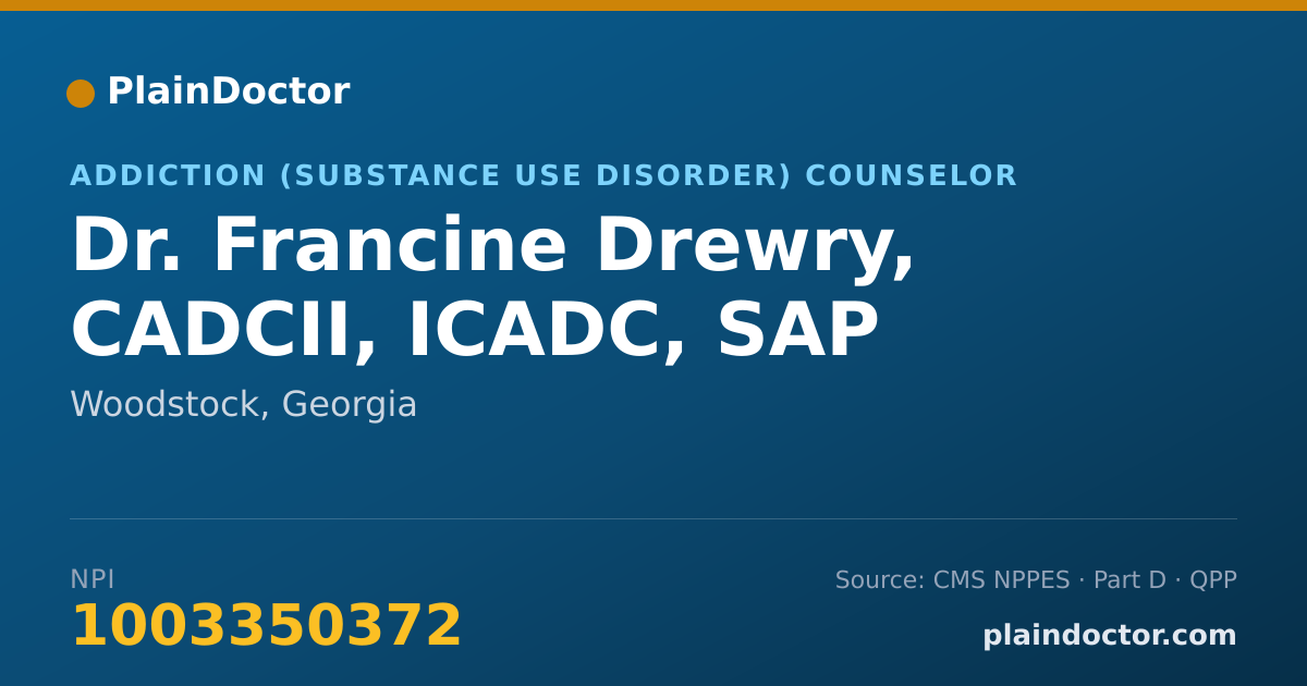 Shareable card for Francine Drewry, CADCII, ICADC, SAP - Addiction (Substance Use Disorder) Counselor, Woodstock, GA