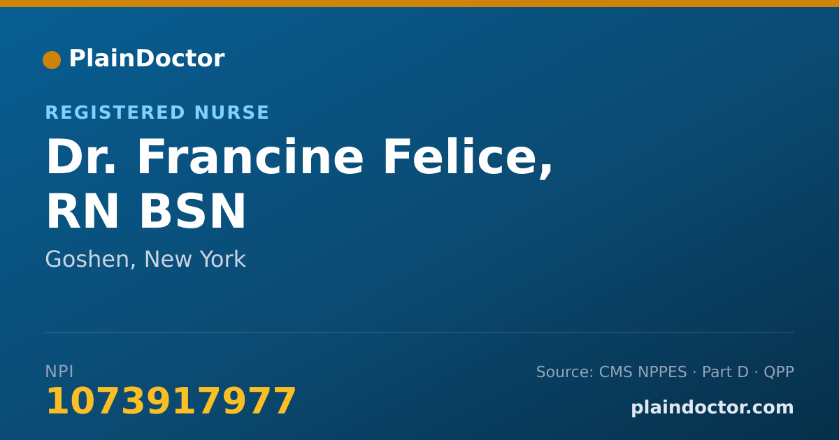 Shareable card for Francine Felice, RN BSN - Registered Nurse, Goshen, NY