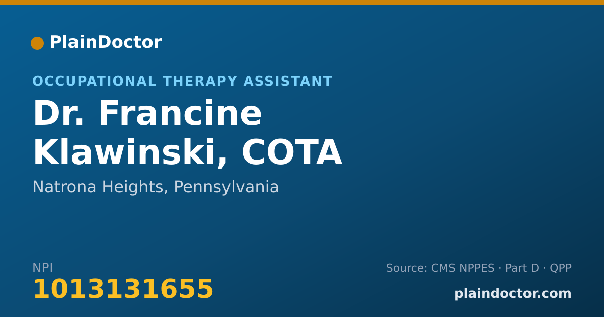 Shareable card for Francine Klawinski, COTA - Occupational Therapy Assistant, Natrona Heights, PA