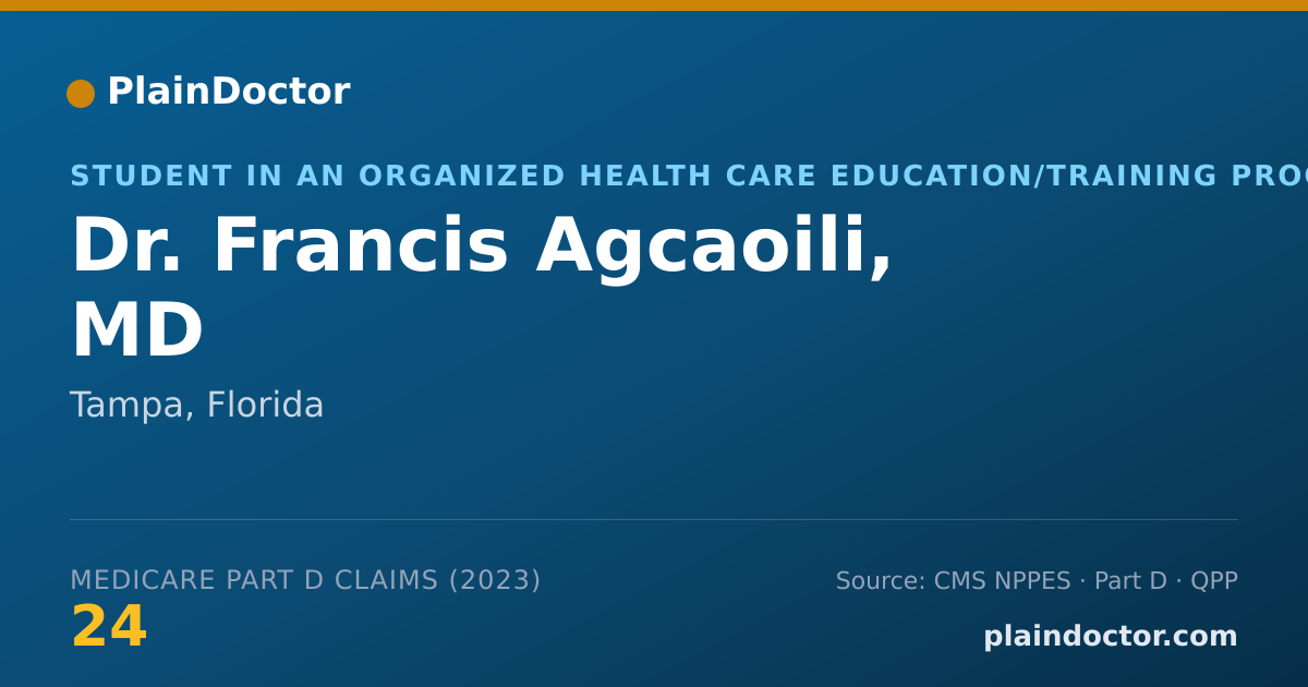 Shareable card for Francis Agcaoili, MD - Student in an Organized Health Care Education/Training Program, Tampa, FL