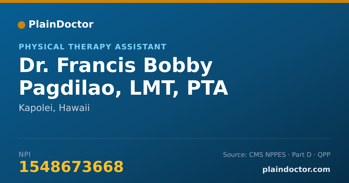 Shareable card for Francis Bobby Pagdilao, LMT, PTA - Physical Therapy Assistant, Kapolei, HI