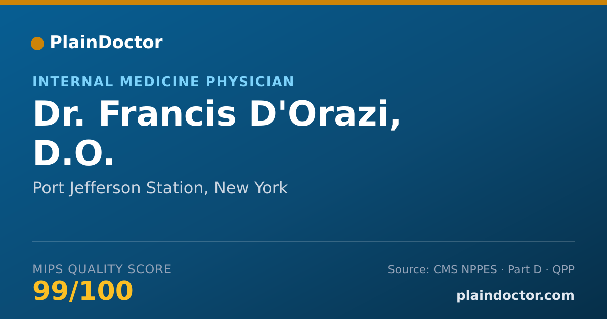 Shareable card for Francis D'Orazi, D.O. - Internal Medicine Physician, Port Jefferson Station, NY