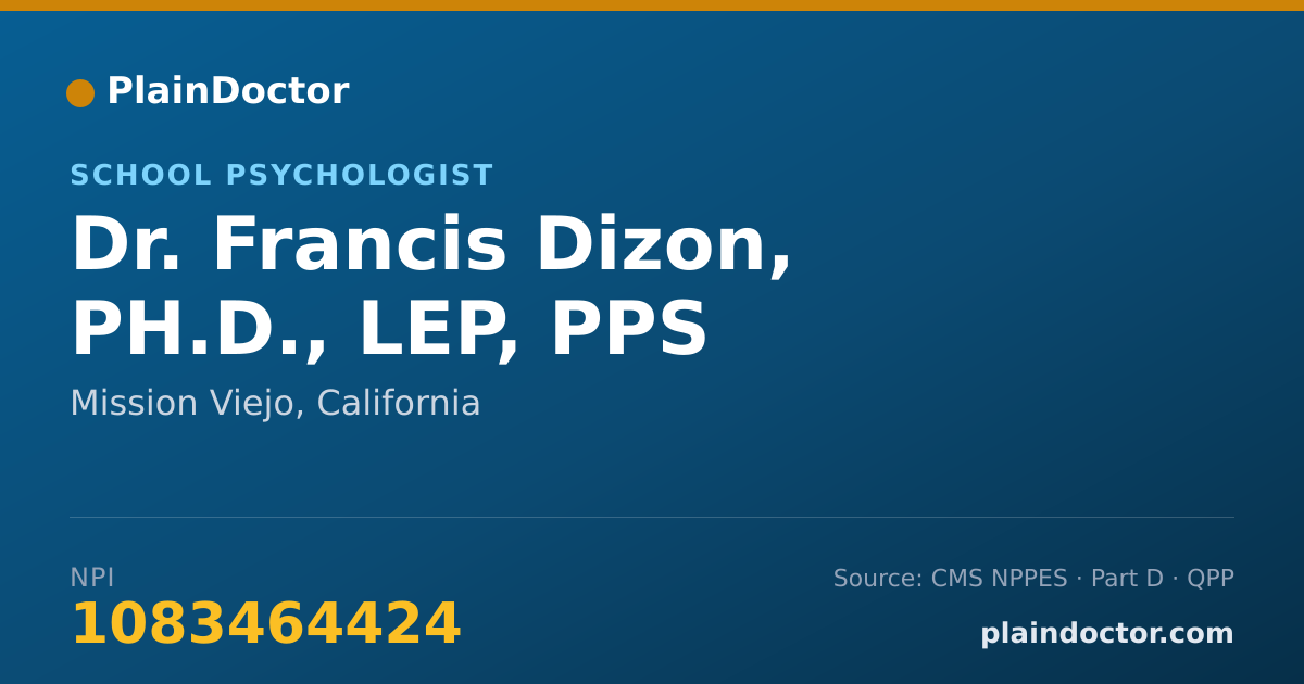 Shareable card for Francis Dizon, PH.D., LEP, PPS - School Psychologist, Mission Viejo, CA