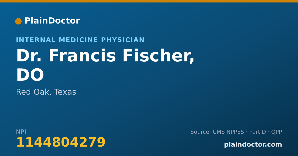 Shareable card for Francis Fischer, DO - Internal Medicine Physician, Red Oak, TX