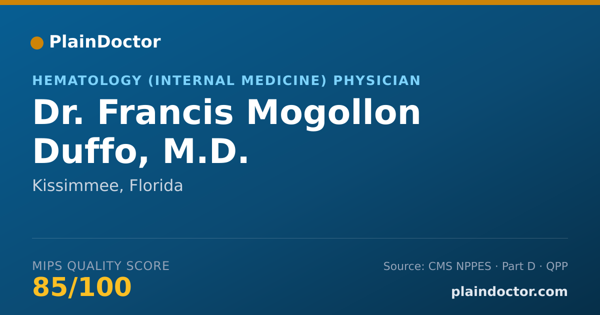 Shareable card for Francis Mogollon Duffo, M.D. - Hematology (Internal Medicine) Physician, Kissimmee, FL