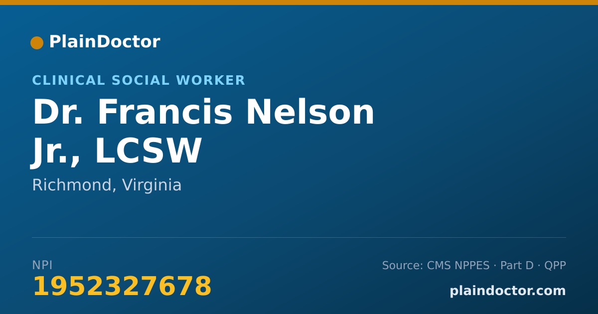 Shareable card for Francis Nelson Jr., LCSW - Clinical Social Worker, Richmond, VA