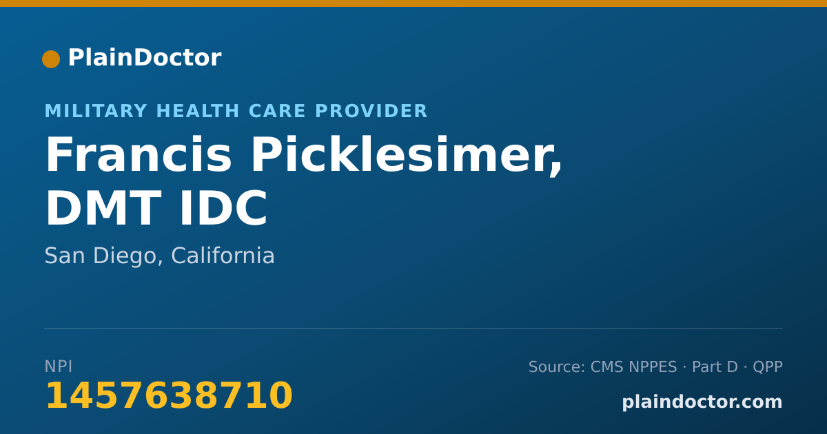 Shareable card for Francis Picklesimer, DMT IDC - Military Health Care Provider, San Diego, CA