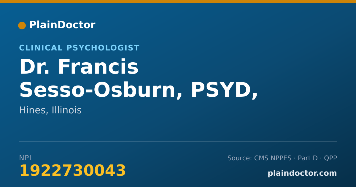 Shareable card for Francis Sesso-Osburn, PSYD, CADC - Clinical Psychologist, Hines, IL