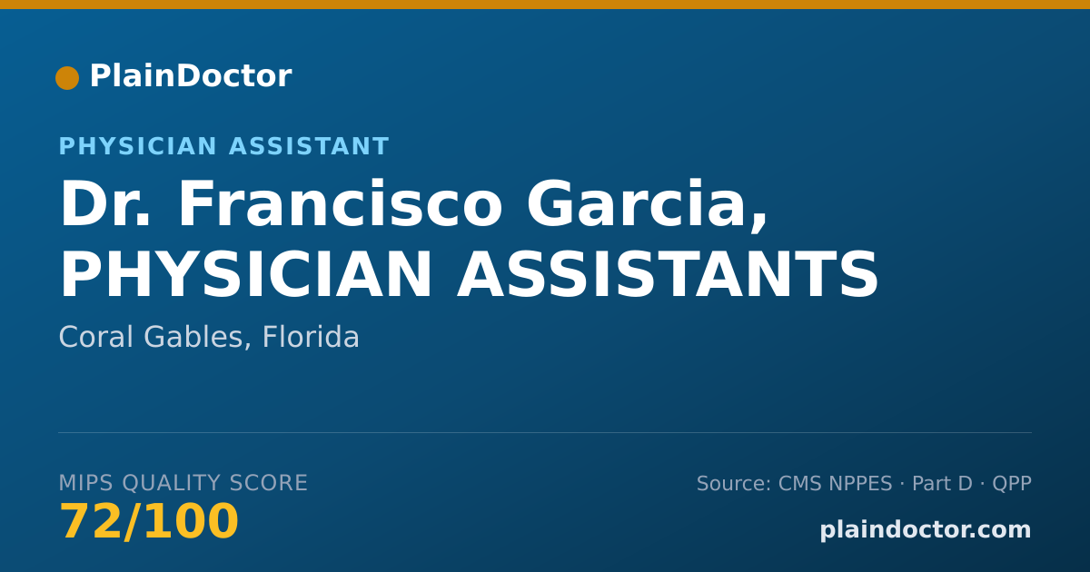 Shareable card for Francisco Garcia, PHYSICIAN ASSISTANTS - Physician Assistant, Coral Gables, FL