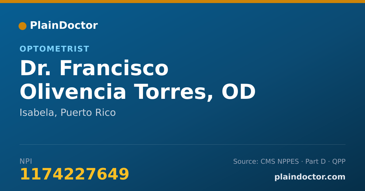 Shareable card for Francisco Olivencia Torres, OD - Optometrist, Isabela, PR