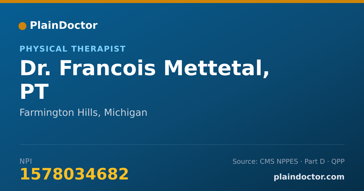Shareable card for Francois Mettetal, PT - Physical Therapist, Farmington Hills, MI