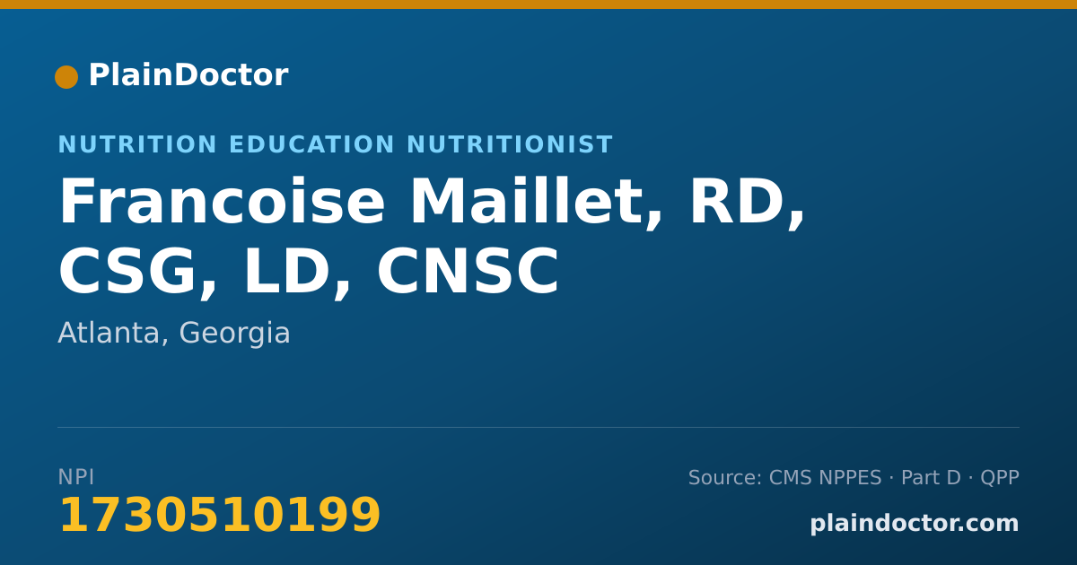 Shareable card for Francoise Maillet, RD, CSG, LD, CNSC - Nutrition Education Nutritionist, Atlanta, GA