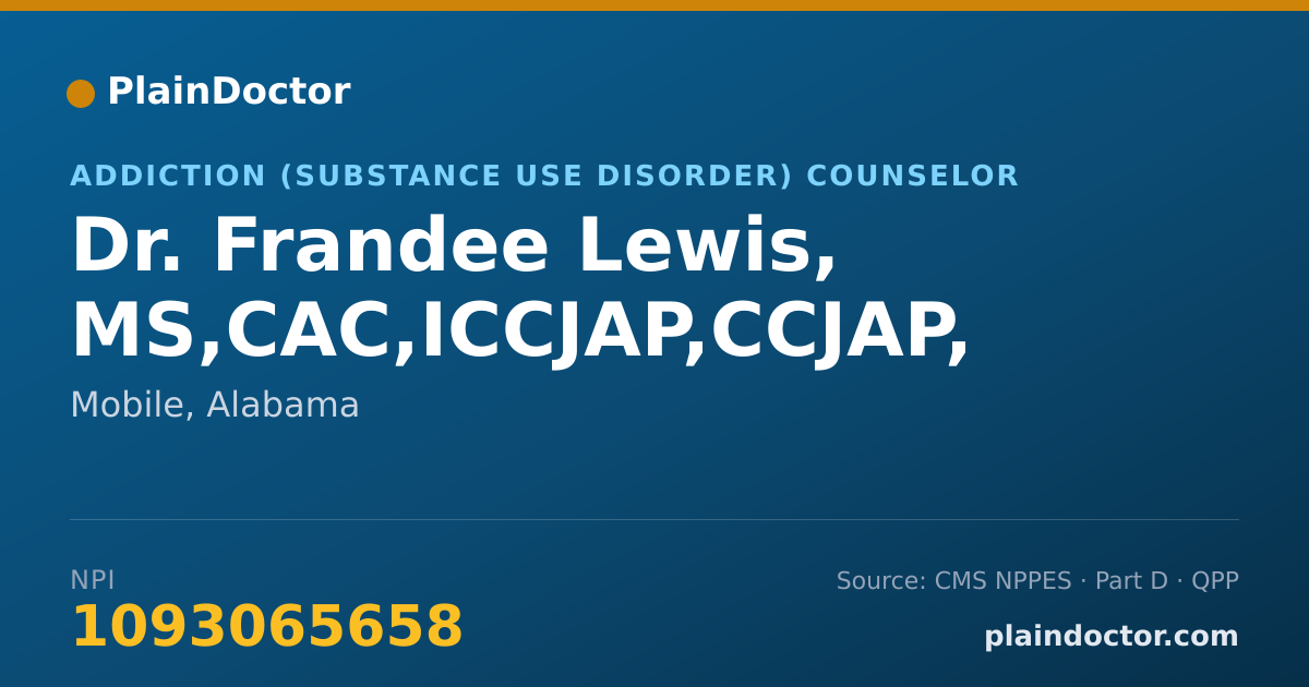 Shareable card for Frandee Lewis, MS,CAC,ICCJAP,CCJAP, - Addiction (Substance Use Disorder) Counselor, Mobile, AL
