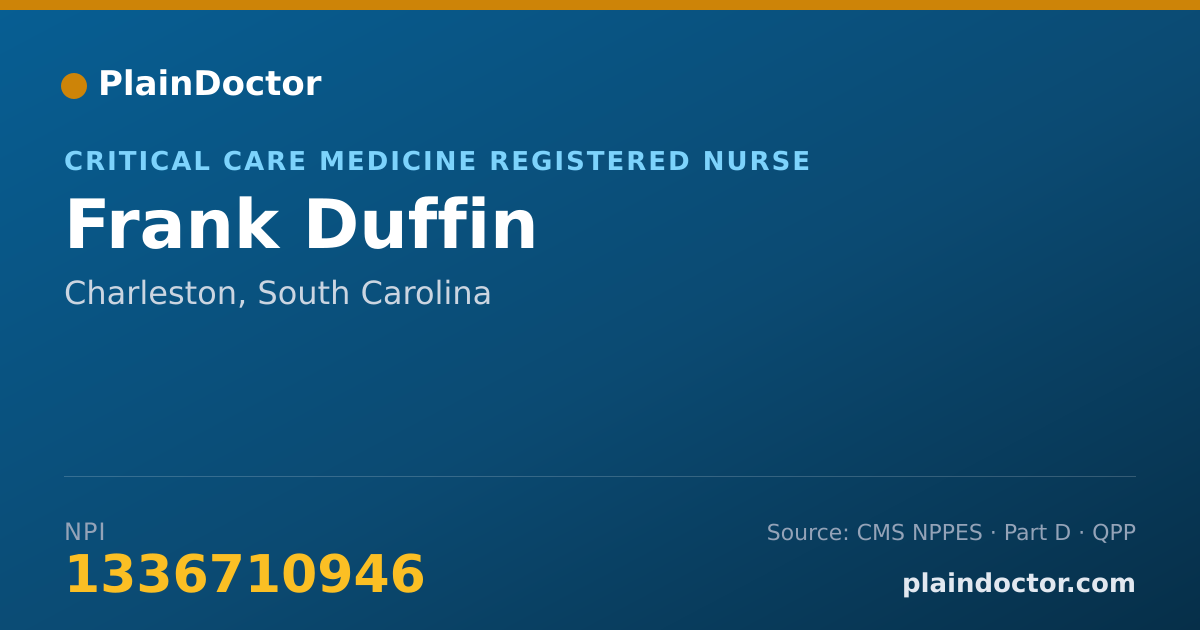 Shareable card for Frank Duffin - Critical Care Medicine Registered Nurse, Charleston, SC