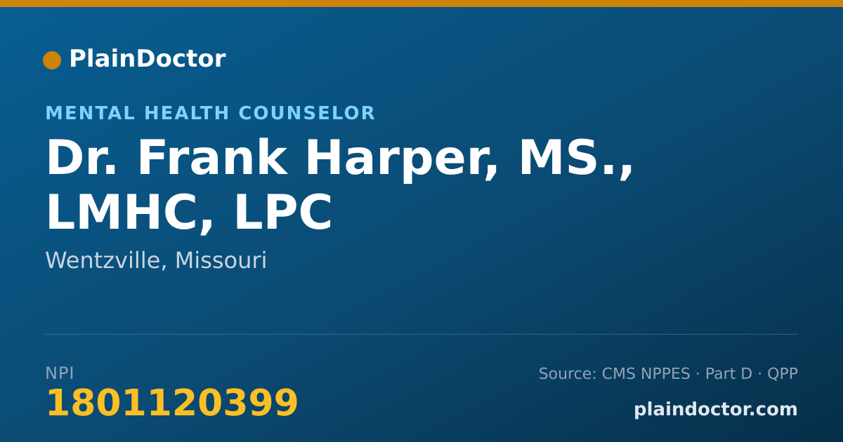 Shareable card for Frank Harper, MS., LMHC, LPC - Mental Health Counselor, Wentzville, MO