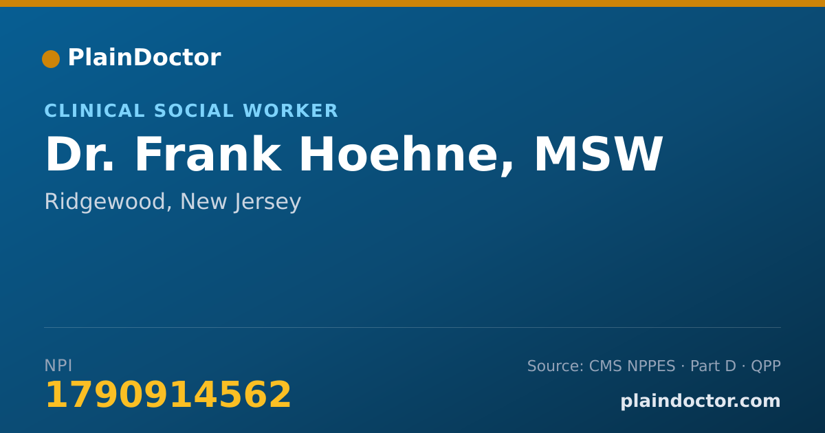 Shareable card for Frank Hoehne, MSW - Clinical Social Worker, Ridgewood, NJ