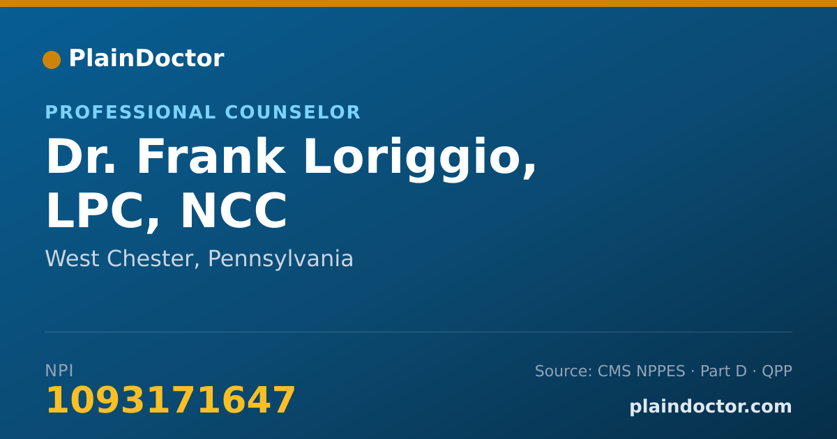 Shareable card for Frank Loriggio, LPC, NCC - Professional Counselor, West Chester, PA