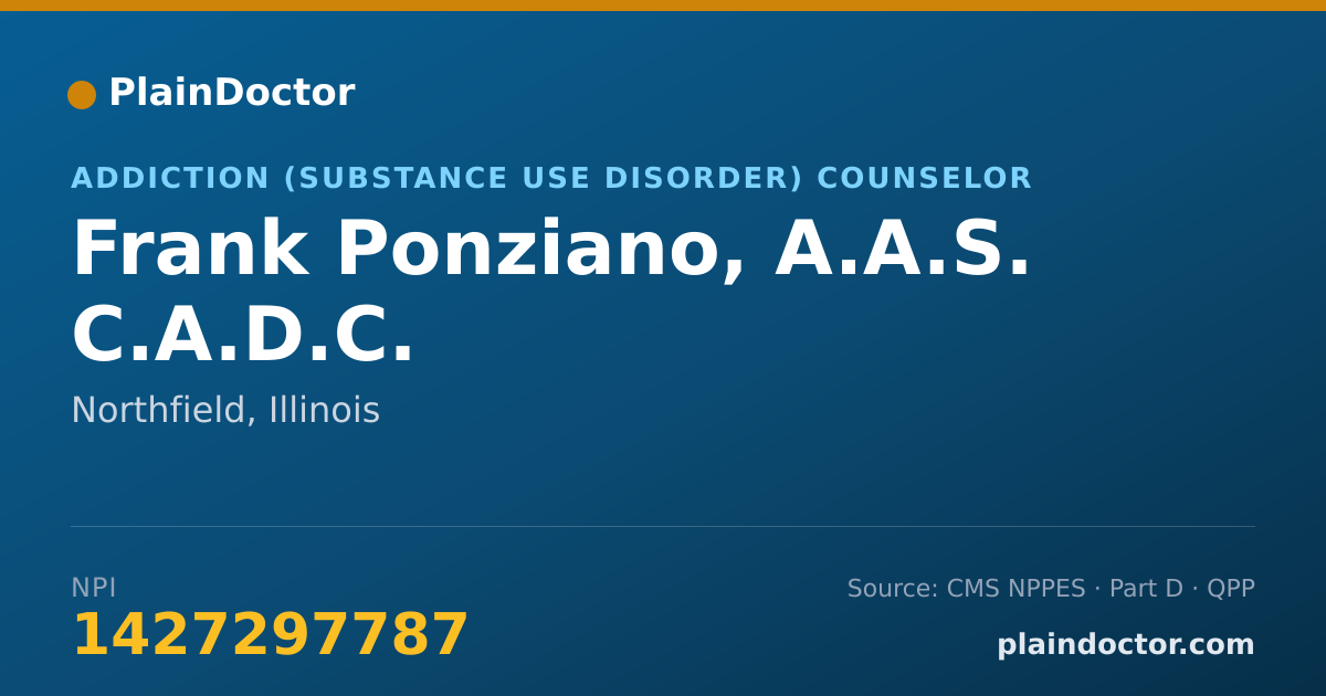 Shareable card for Frank Ponziano, A.A.S. C.A.D.C. - Addiction (Substance Use Disorder) Counselor, Northfield, IL