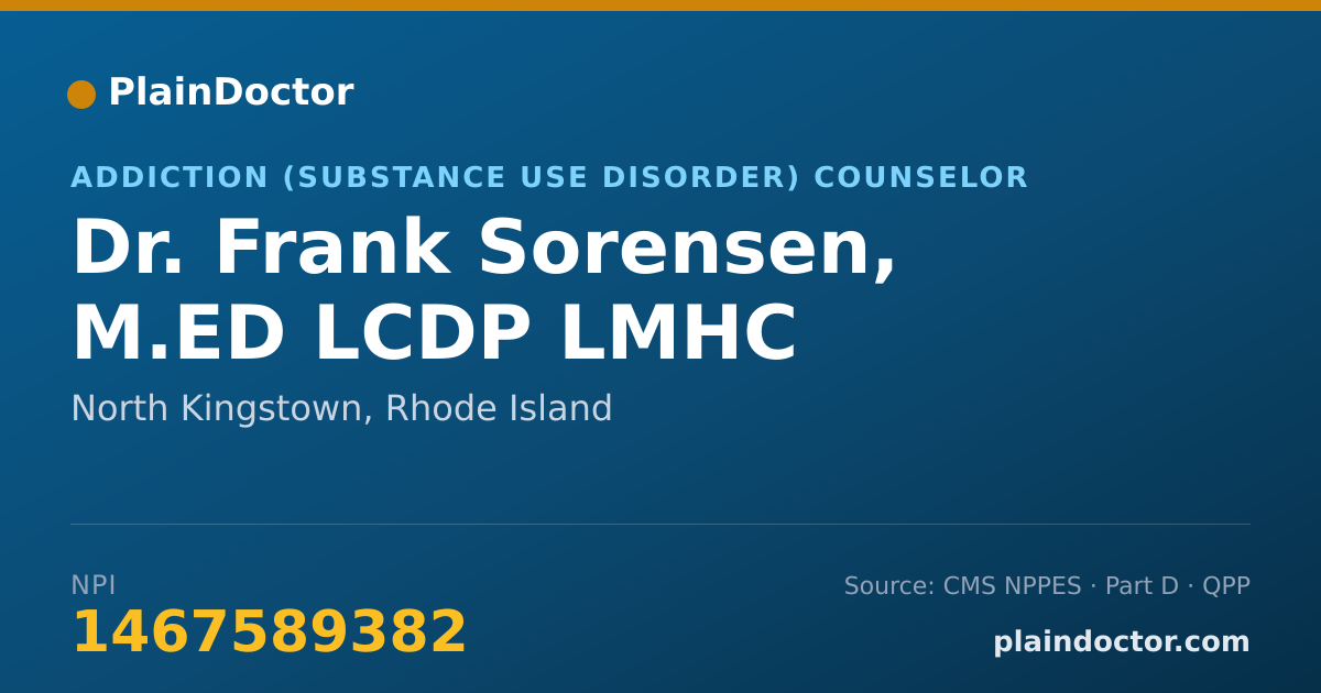 Shareable card for Frank Sorensen, M.ED LCDP LMHC - Addiction (Substance Use Disorder) Counselor, North Kingstown, RI